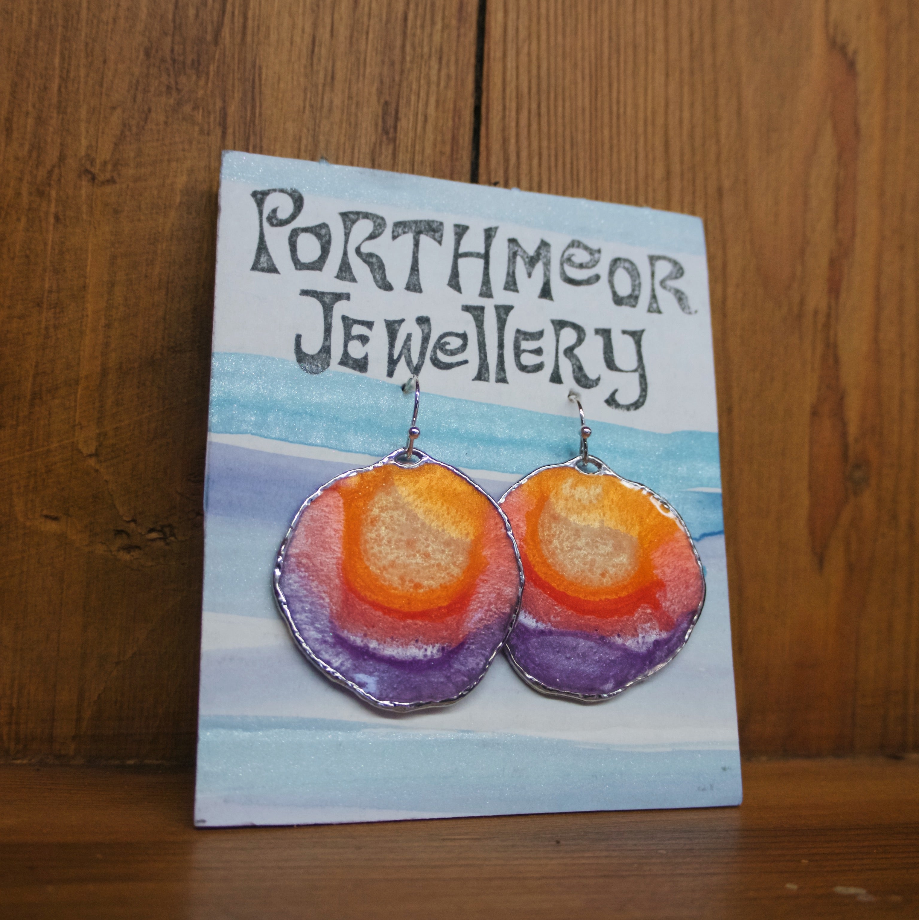 Purple & Orange with Silver Earrings, Large