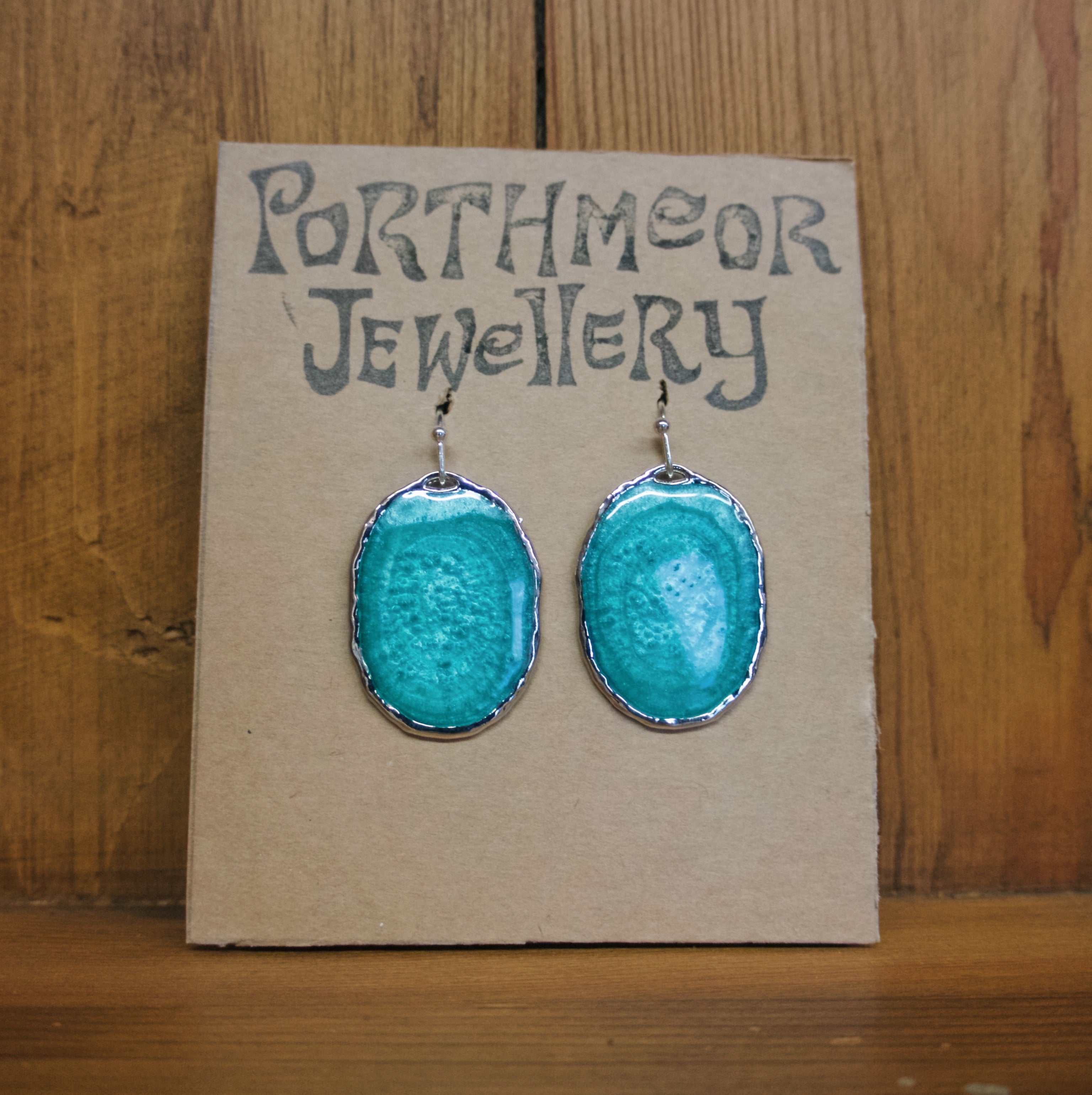 Turquoise with Silver Earrings, Oval