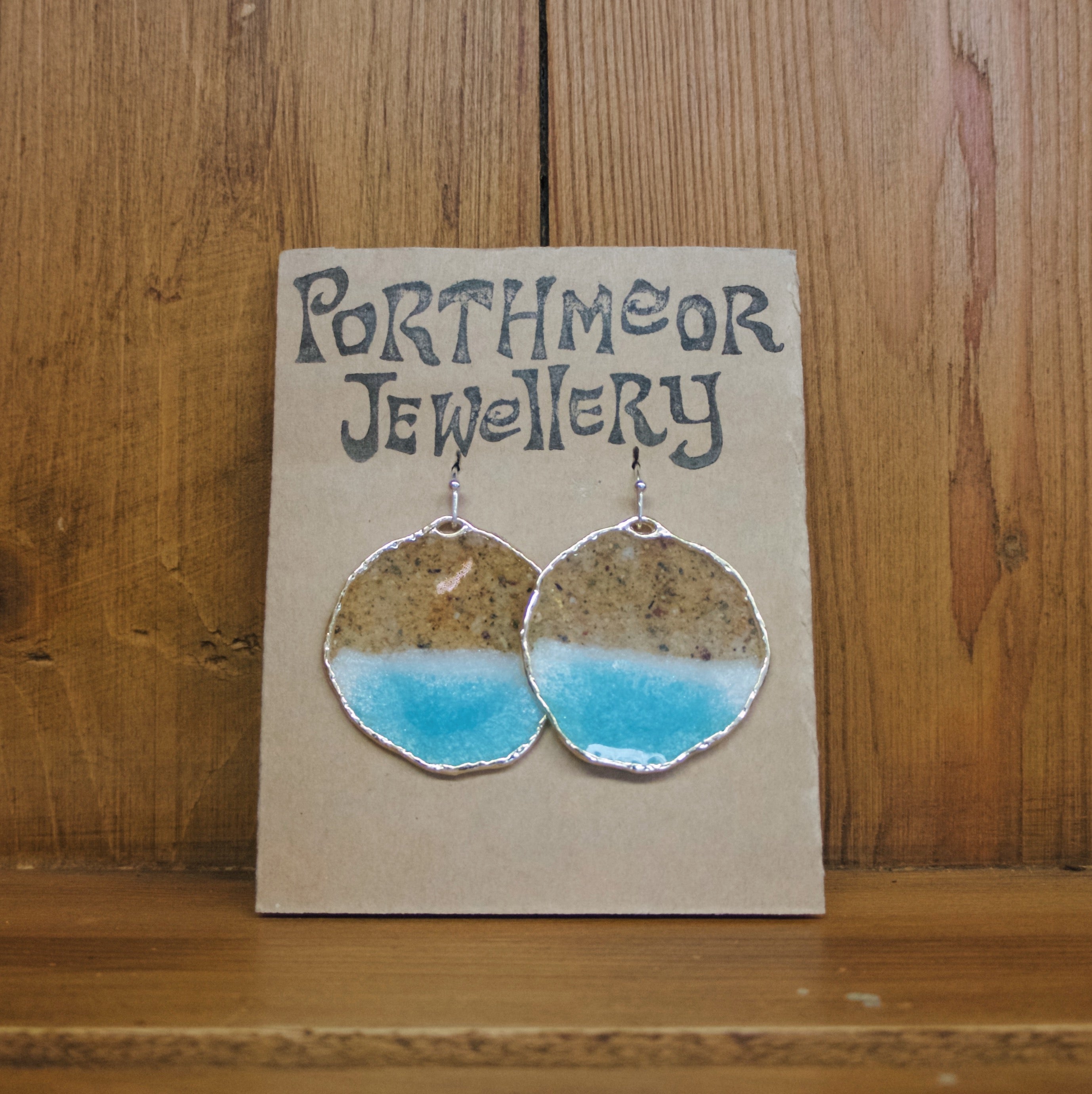 Porthmeor Sand, White & Blue with Gold Earrings, Large