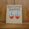 Blue, Orange & Red with Silver Earrings, Oval