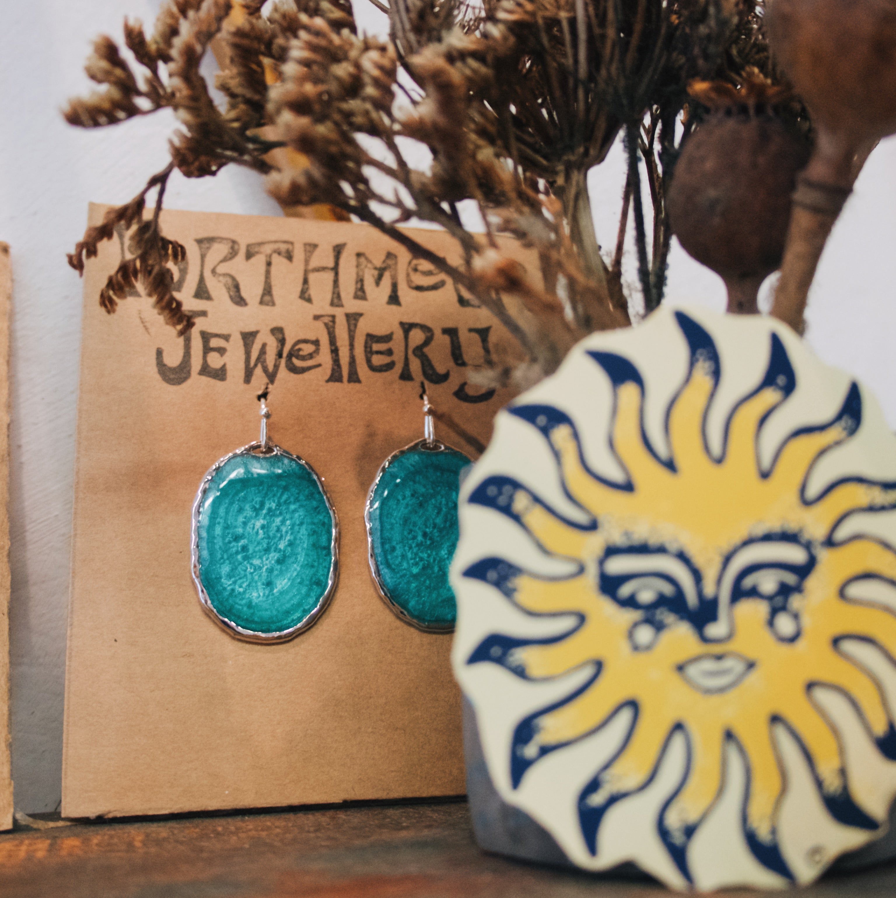 Turquoise with Silver Earrings, Oval