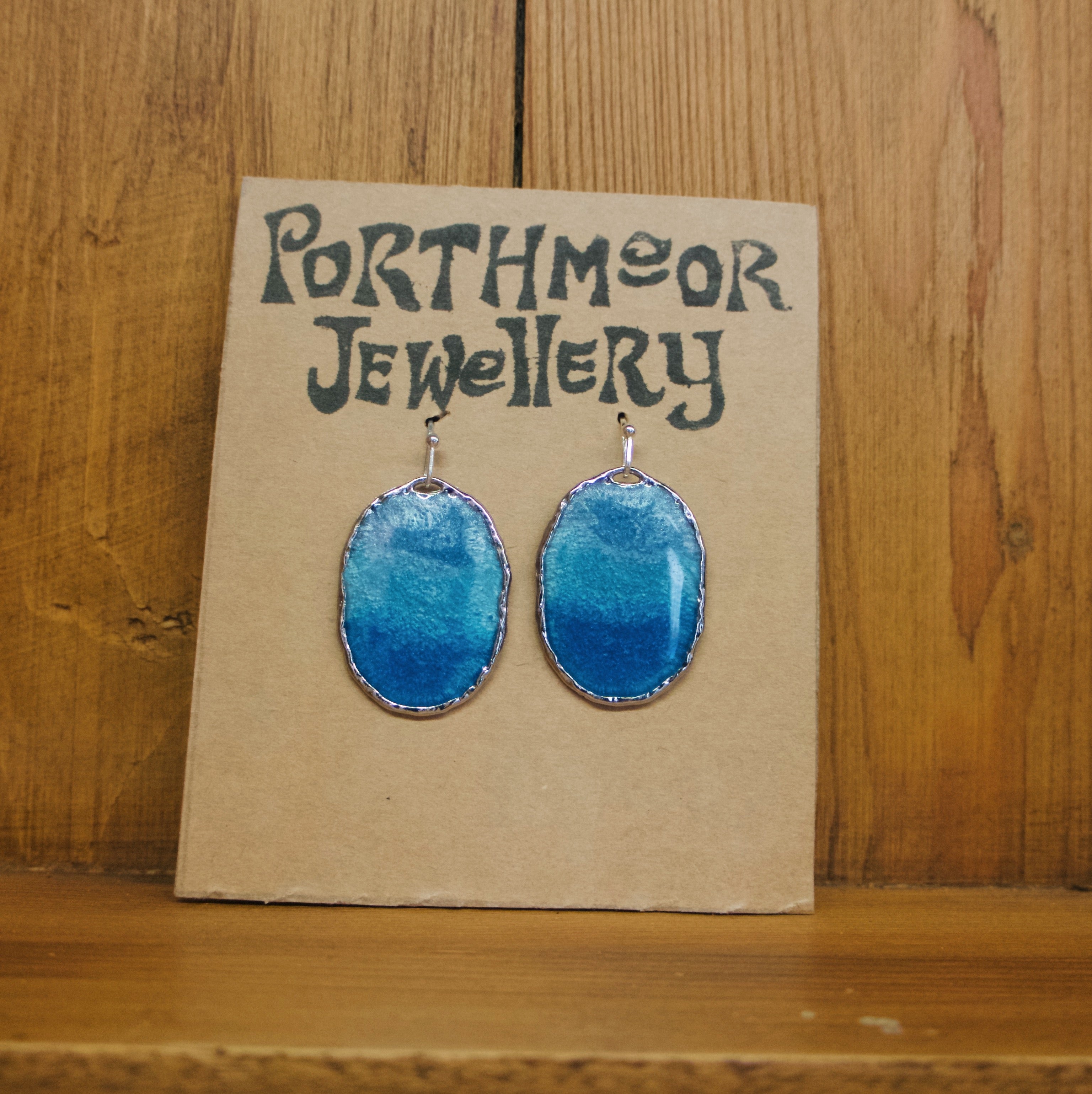 Blue with Silver Earrings, Oval