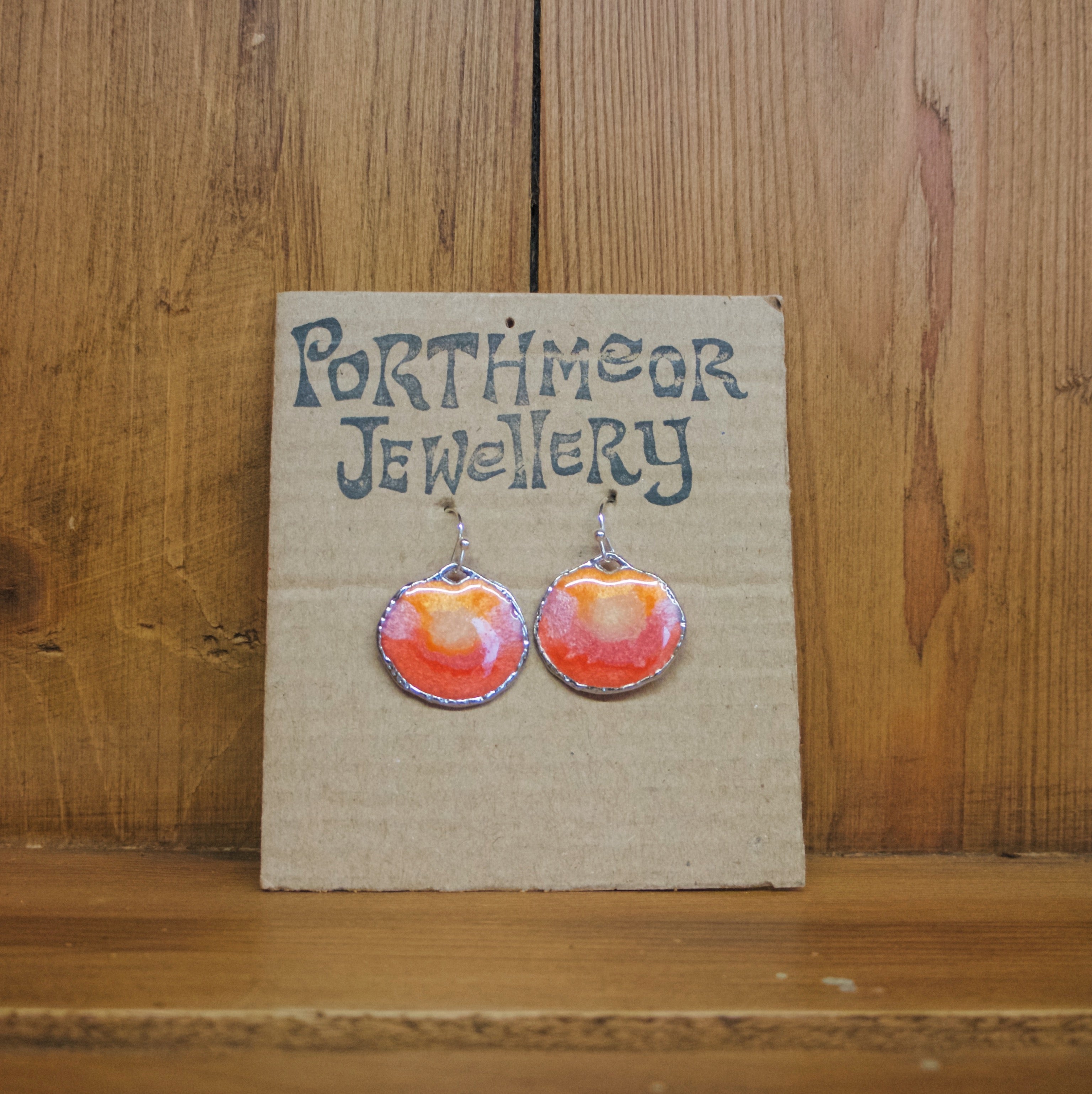 Red & Orange with Silver Earrings, Small