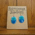 Teal, Light & Dark Blue with Silver Earrings, Oval
